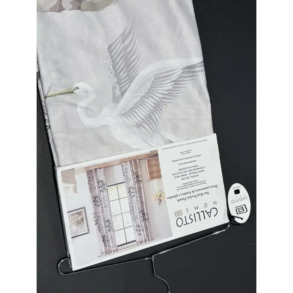 Callisto Home Heron Bird Window Curtains Panels 38 X 96” Set Of 4 Panels Blush
